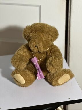 Soft Brown Plush Teddy Bear with Pink Polka-Dot Bow - Kids Toys